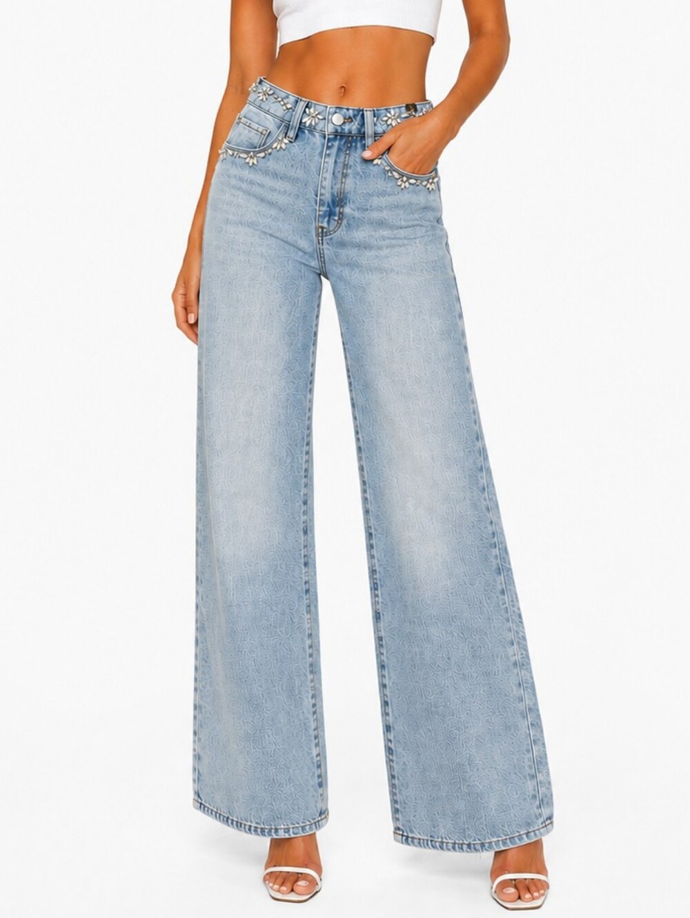 Blank NYC The Franklin Ribcage Wide Leg Embellished Jeans New Size 27